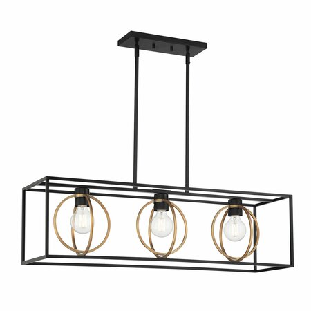 DESIGNERS FOUNTAIN Kew Gardens 60 Watt 3 Light Matte Black And Old Satin Brass Linear Pendant D276M-IS-MB